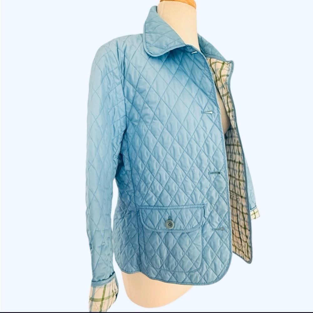 Lands' End Womens Thermolite Quilted Jacket Light Blue Plaid Lining Size Medium - Picture 2 of 13